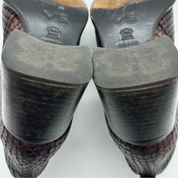 VS Dark Brown Leather Snakeskin Print Square Toe Block Heel Booties - Picture 8 of 10